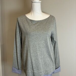 J. Crew Factory Gray and Blue Cuffed Sleeve Blouse